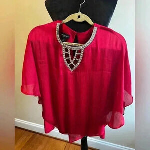 IN STUDIO RED BLINGED OUT DRESS TOP SIZE PETITE LARGE NWT